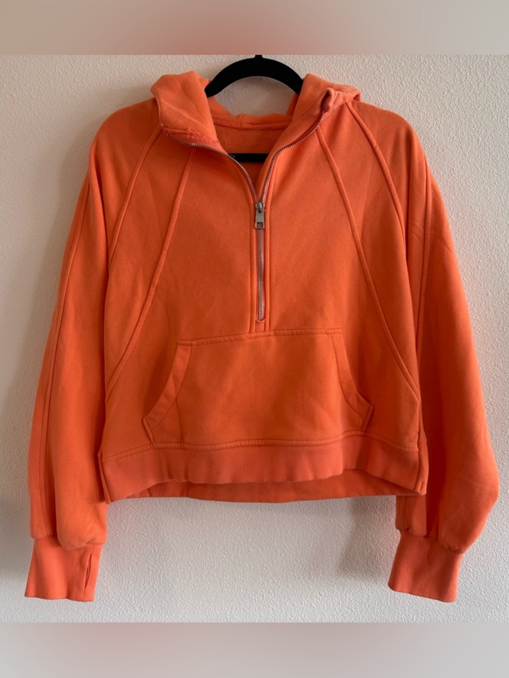 Women's Orange Half-Zip Hoodie Sweatshirt Size Medium